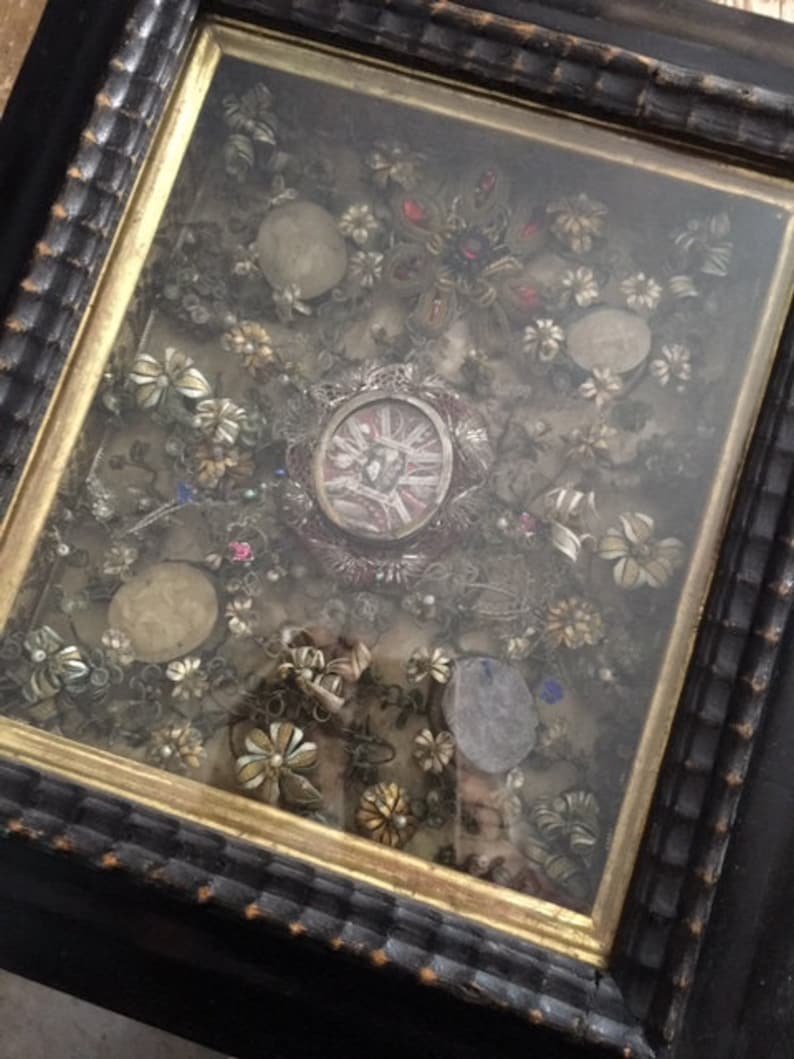 18th Century Framed Reliquary, Wax Medallions, Saint Relics, Austria
