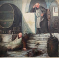 "Drunken Monks in the Wine Cellar" Oil on Board, Signed F. Roters 1954