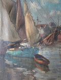 Friedrich Raupp Oil on Canvas, Sailboats in Harbor, 19th Century Marine Painting
