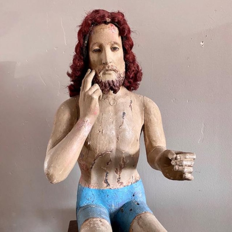 Spanish Colonial Santos Figure of Jesus or St. Peter, Patron Saint of Fishermen