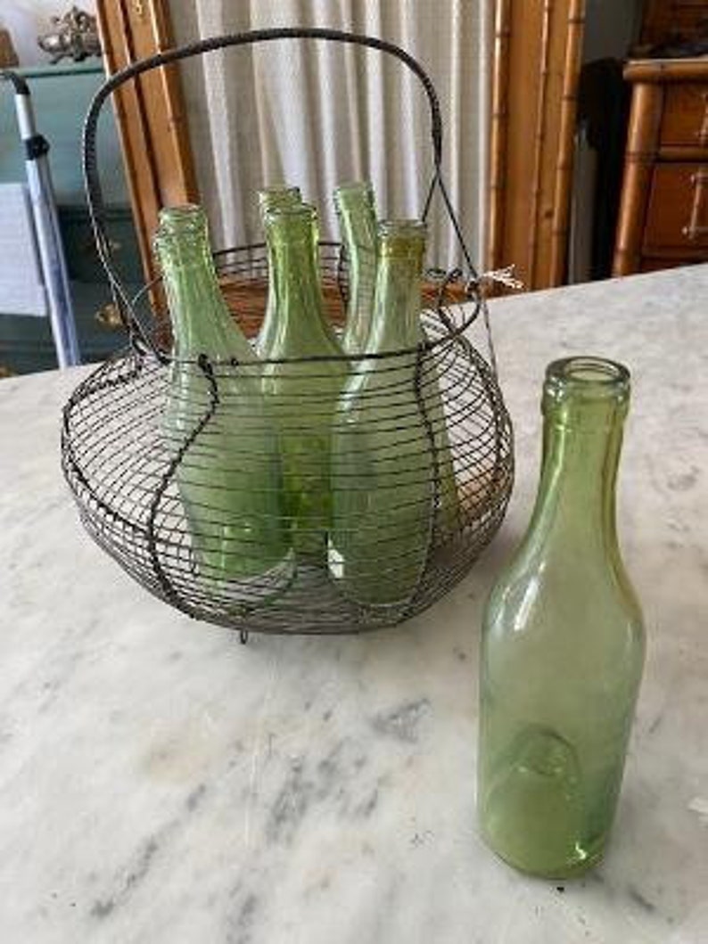 6 Miniature Old French Wine Bottles with Deep Punt, Hand Blown