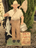 Fishing Sign, Vintage French Fisherman Shop Sign, 1940s