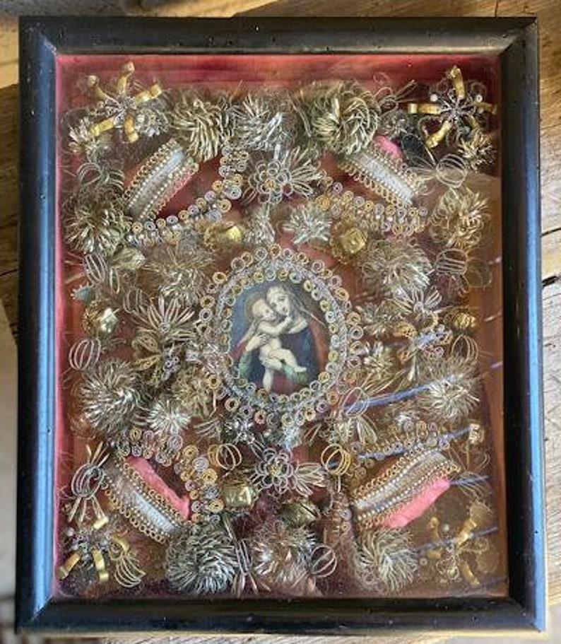 18th Century German Austrian Reliquary, Mary and Baby Jesus with 4 Saints