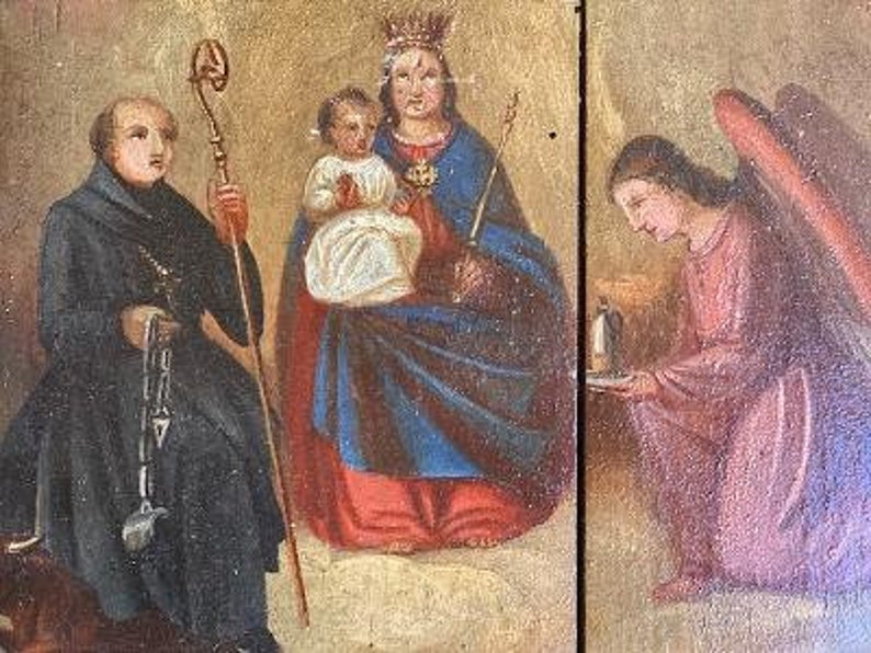 German Votivtafel Prayer Board, Devotional Folk Painting on Board