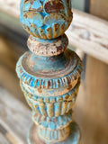 Antique Portuguese Wood-Carved Altar Stick, Blue Chippy Paint