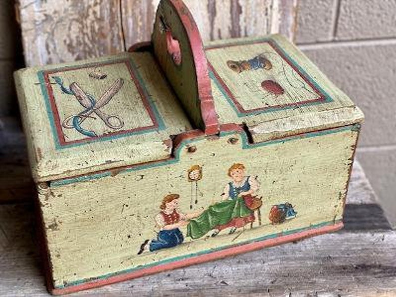 Austrian Folk Art Painted Sewing Box