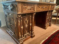 Antique German Antler Desk, Carved Oak, Circa 1880