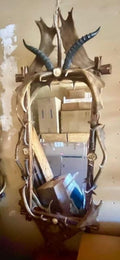 Large Antique German Antler Mirror, 67 Inches Tall