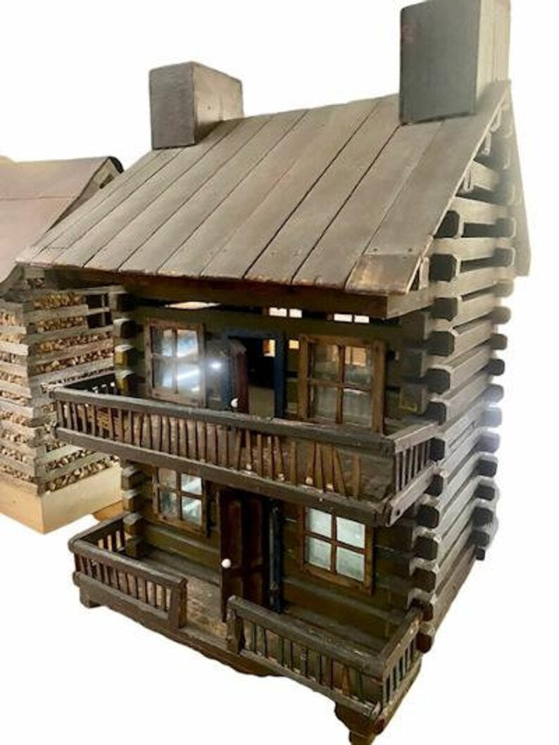 Large Adirondack Log Cabin Model, Doors Open and Close