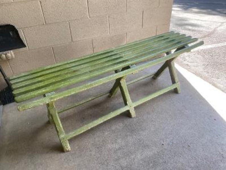 Primitive Green Painted Bench, European