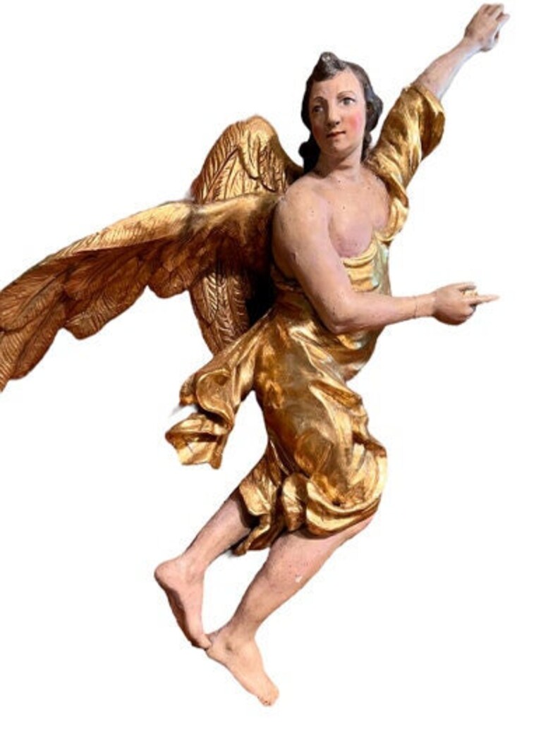 18th Century Wood Carved Angels Putti, Gilded, 46 Inches Tall