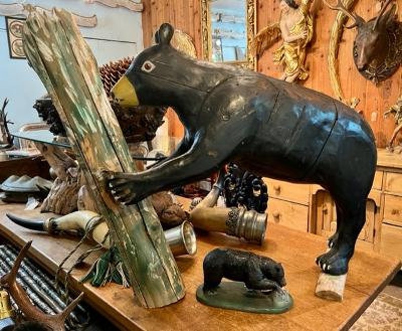 Large Wood Carved Folk Art Bear, American, 1950s