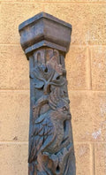 Carved Swiss Restaurant Post with Parrot, Twining Leaves