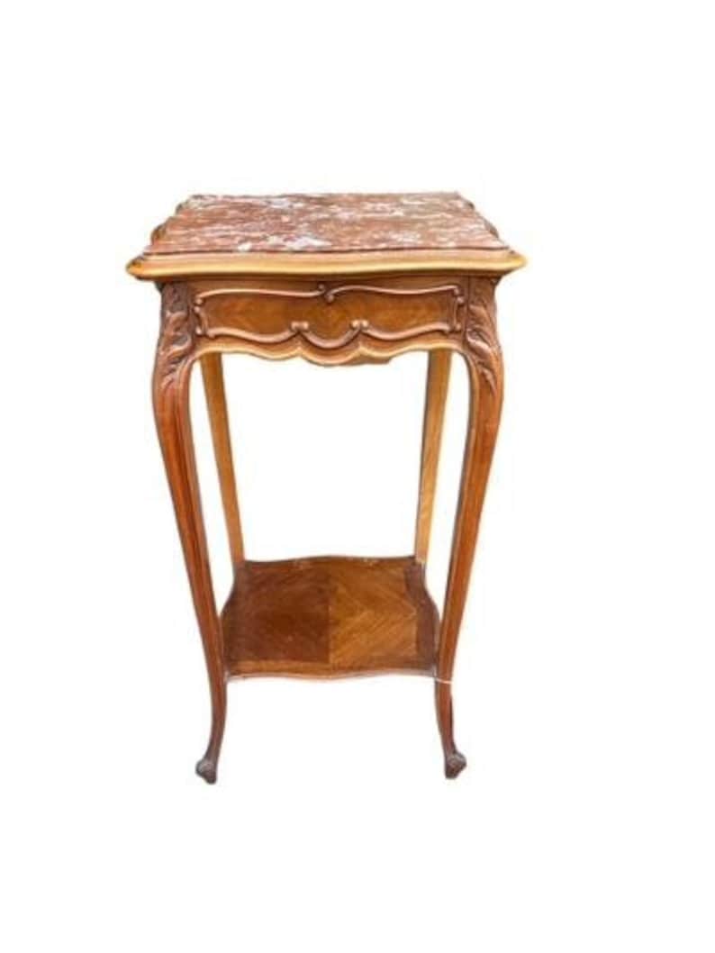 Louis Style Side Table, Red Marble Top, Cabriole Legs