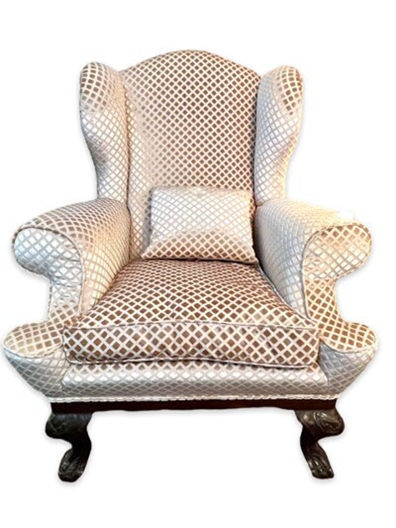 Antique English Wingback Chair, Lion Paw Feet, Newly Upholstered