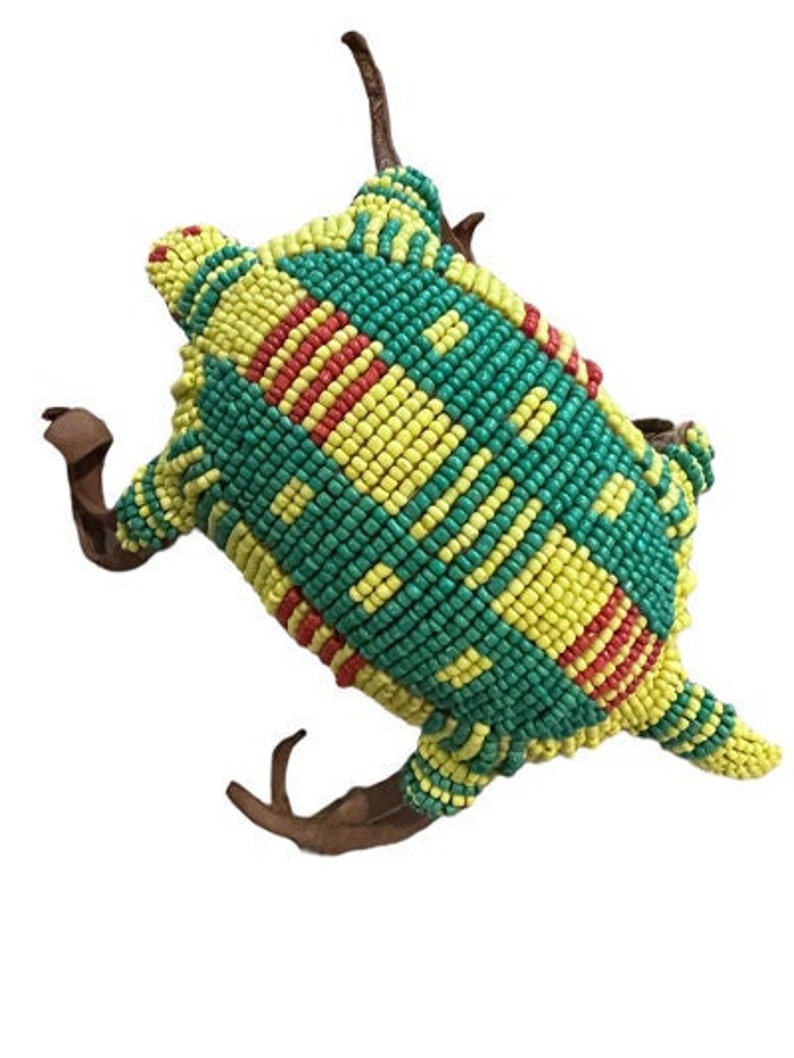 Native American Beaded Turtle Fetish Amulet, 1950s