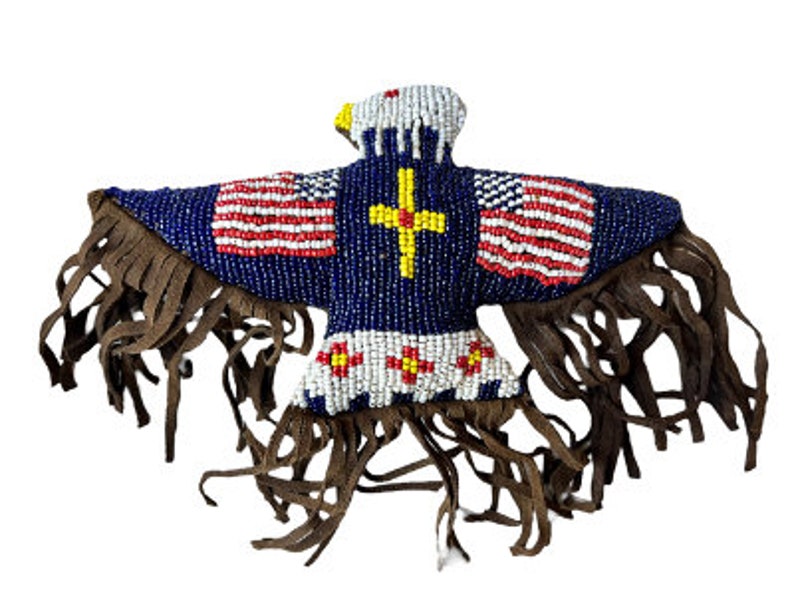Native American Beaded Eagle Fetish Amulet, 1950s