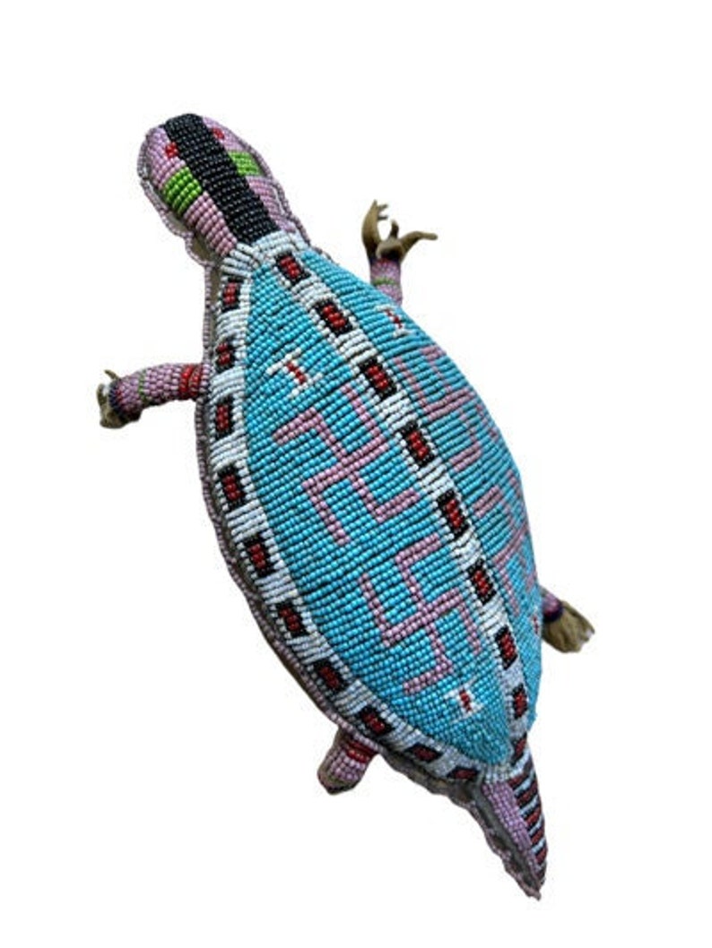 Native American Beaded Lizard Turtle Fetish Amulet, 10.5 Inch