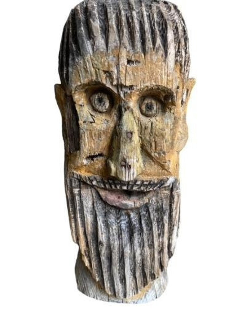 Rare Klotzbeuten Wood Beehive Tree Trunk Head, German Folk Art, 1900s