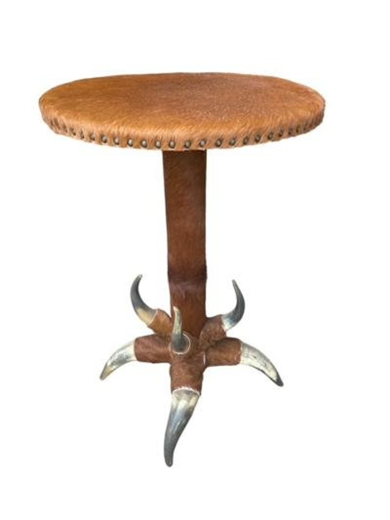 Vintage Horn and Cowhide Occasional Side Table, Found in Germany