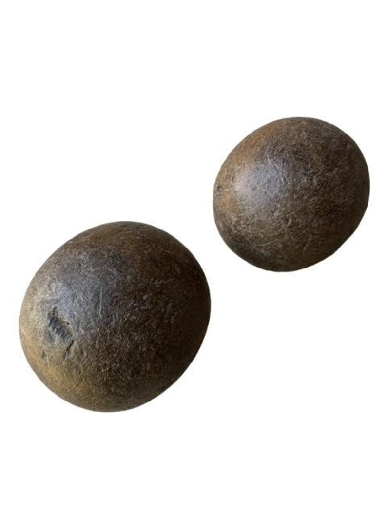 Pair of Antique Wood Bowling Balls, Primitive Wooden Sports Balls