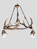 1940s Antler Chandelier with 3 Hanging Pendants, Rustic Alpine Lighting