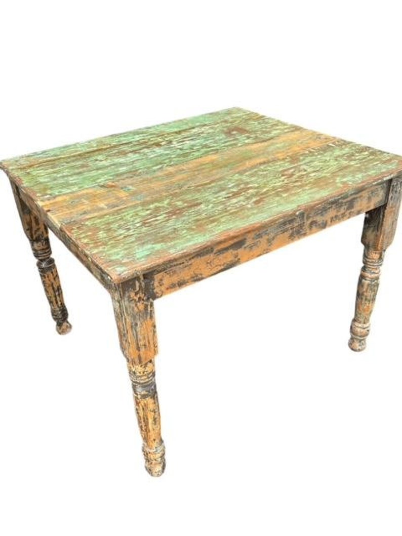 Rustic Green Mexican Table, Spanish Style, 39 Inches Long