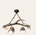 Antler Chandelier with 2 Hanging Pendants, Rustic Alpine Lighting