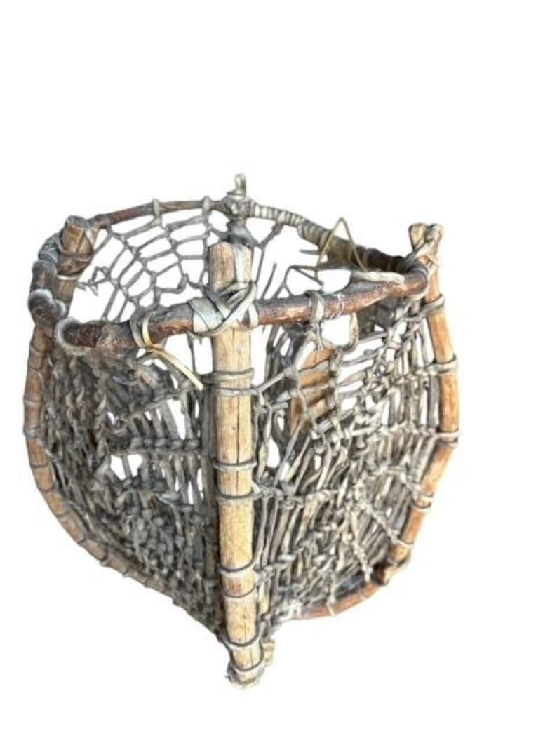 Tarahumara Rawhide Sinew Woven Twig Basket, Wall Hanging