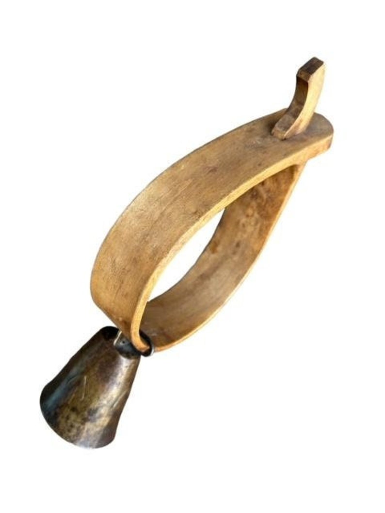 Austrian Goat Bell with Wood Collar, Alpine Chalet Decor