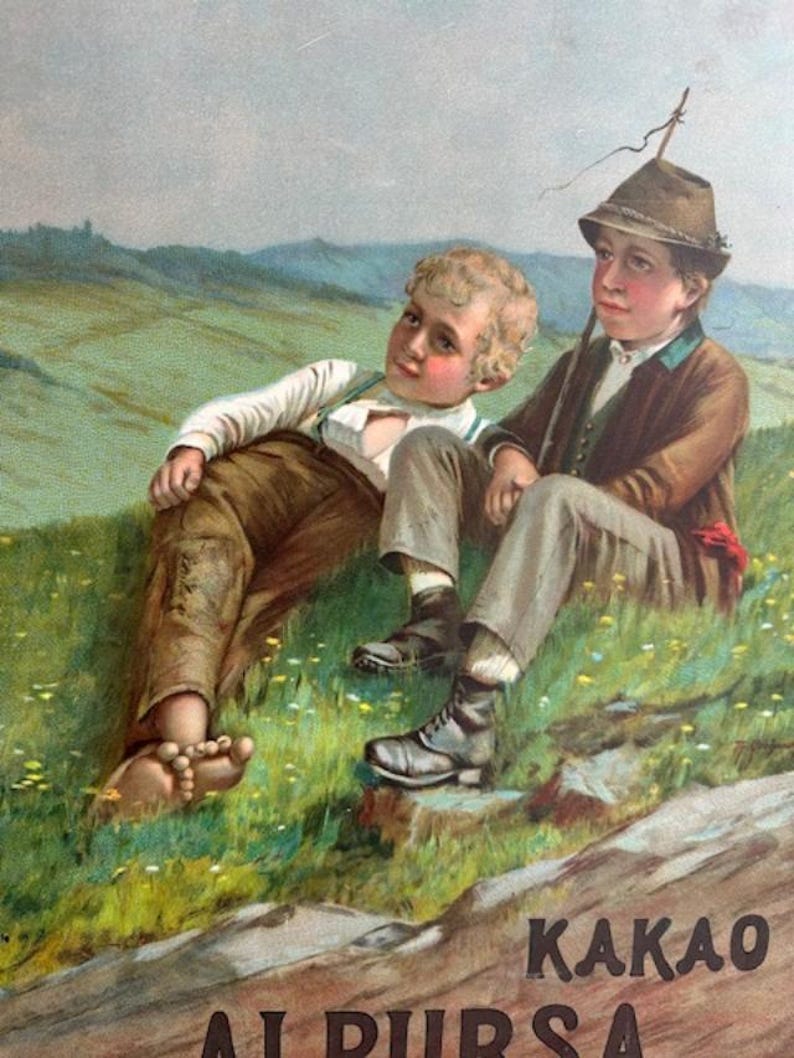 Tin Alpine Cocoa Kakao Advertising Sign, 1900s