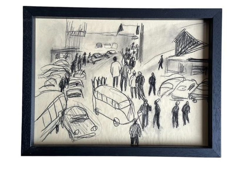 Vintage Pencil Skier Drawing, Innsbruck, 1970s