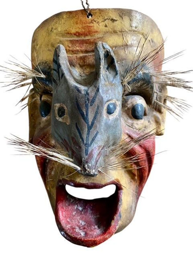 Carved Wood Mask with Fox, 1950s