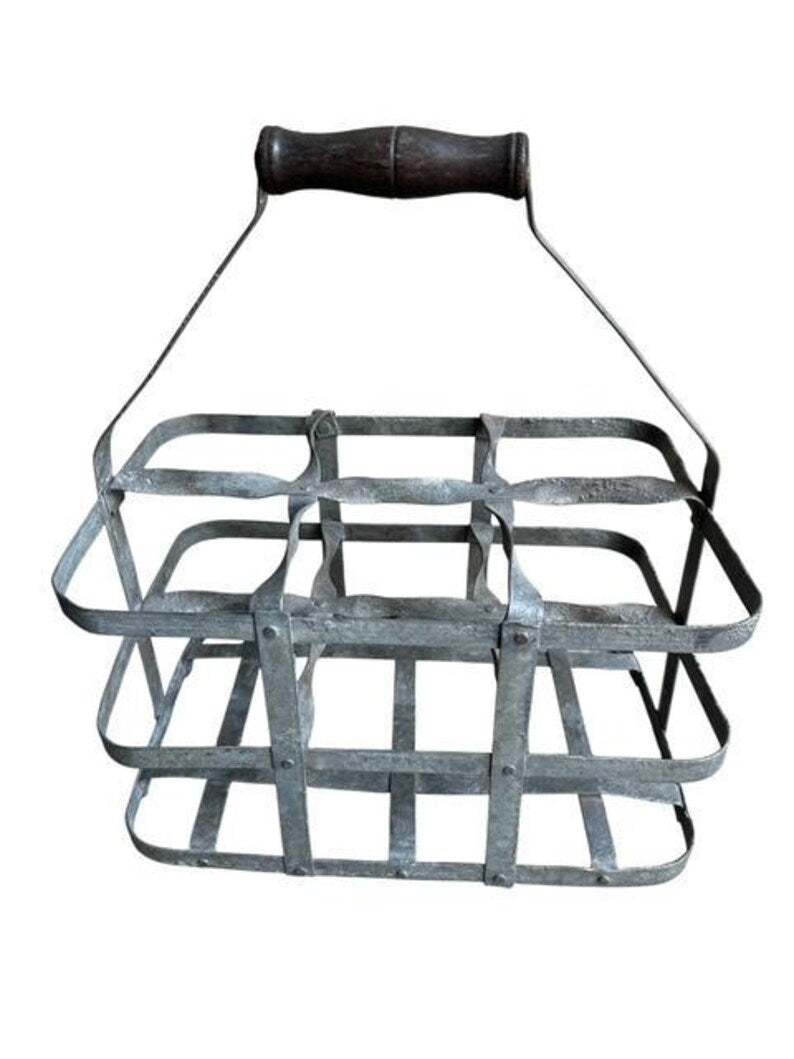 French Zinc Wine Bottle Carrier Basket, 1930s
