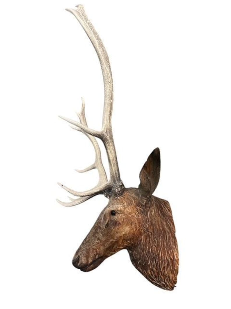 Black Forest Carved Stag Deer Head with Glass Eyes