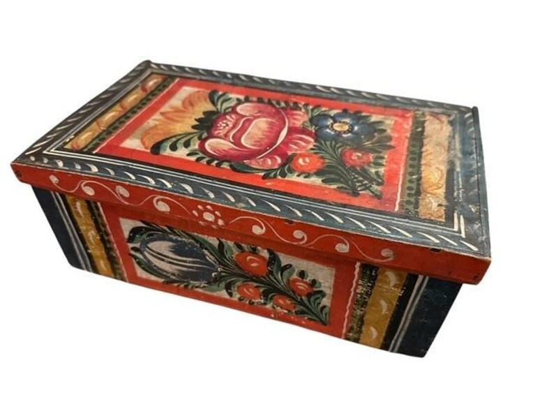 German Bavarian Painted Wood Box, 1910s