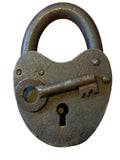 Antique Heavy Duty Forged Iron Padlock with Key, 19th Century