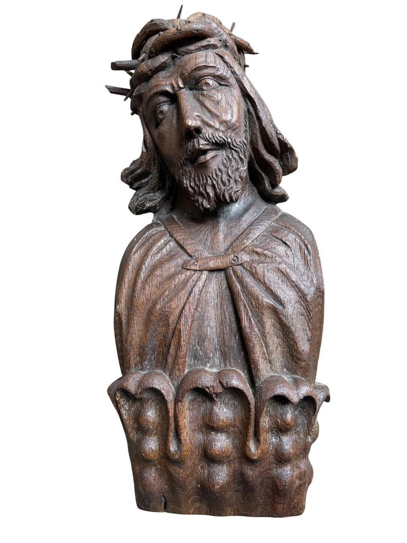 Neo Gothic Wood Carving of Christ, Religious Folk Art