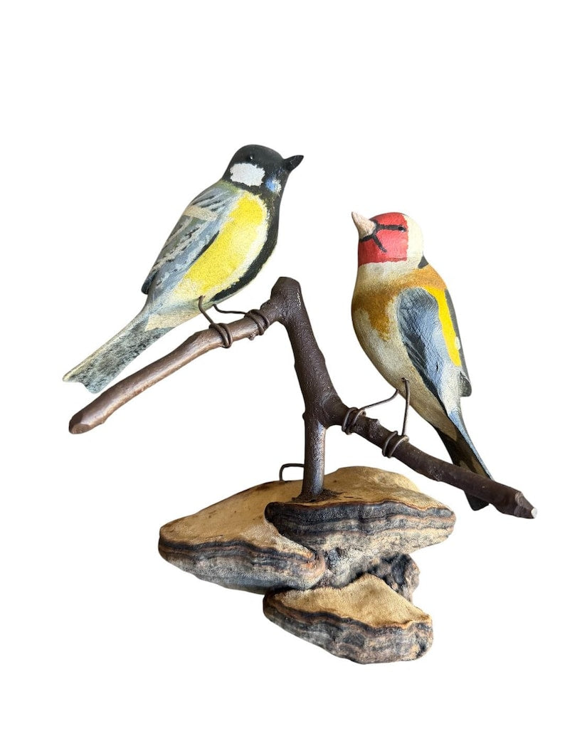 Austrian Folk Art Carved Wood Birds, 7.5 Inches, 1930s