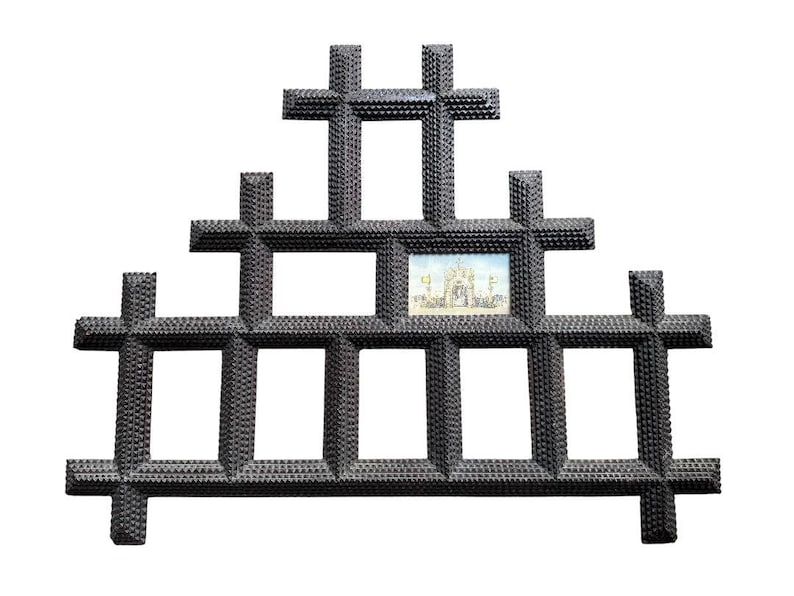 Large Tramp Art Frame, 31 x 25 Inches, 1900s