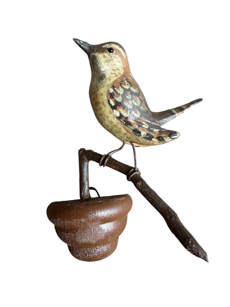 Austrian Folk Art Carved Wood Wren #95, 1930s