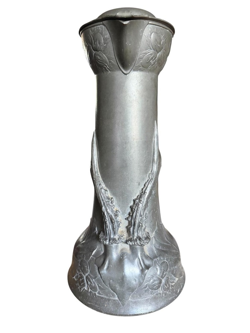 Kayserzinn 4305 Jugendstil Pewter Pitcher with Wood and Deer Antler
