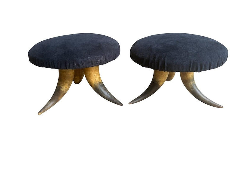 Vintage Pair of Western Horn Stools, 7.5 Inches Tall