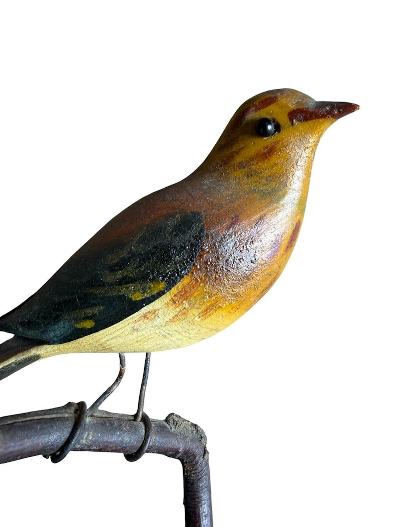 Austrian Folk Art Carved Wood Wren