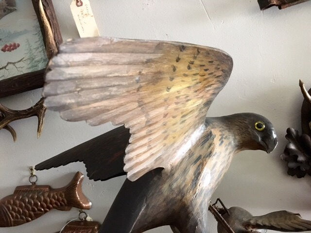 Wood Carved Hawk with Prey Austrian Carving Folk Art