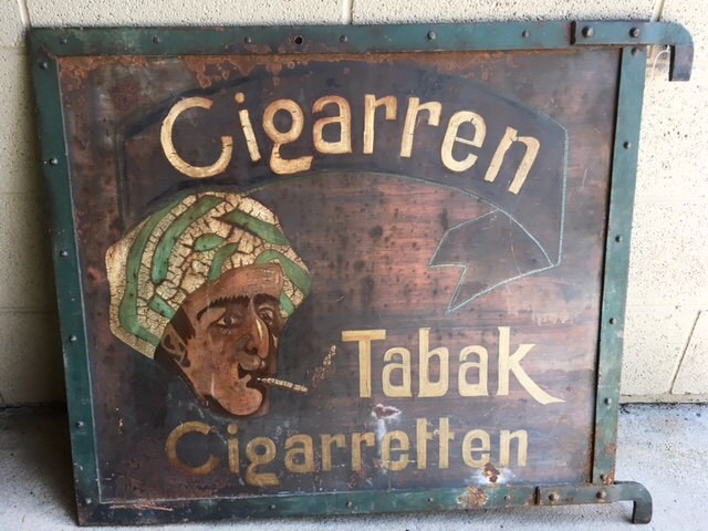 Large European Tobacco Shop Hanging Trade Sign, Painted Both Sides