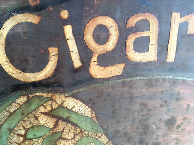 Large European Tobacco Shop Hanging Trade Sign, Painted Both Sides