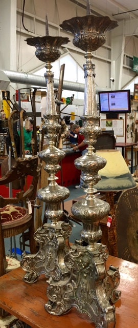 Pair of 16th/17th Century Silver over Copper Altar Sticks