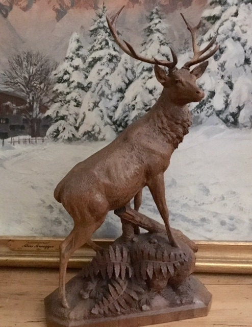Brienz Swiss Carved Stag Sculpture, 19.5 Inches Tall