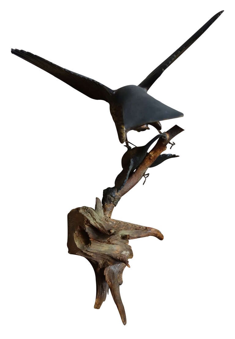 Wood Carved Hawk with Prey Austrian Carving Folk Art